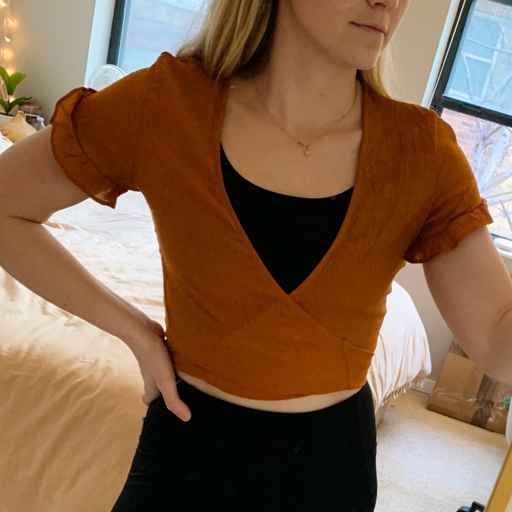 Orange Tie Front Crop Top Size Medium